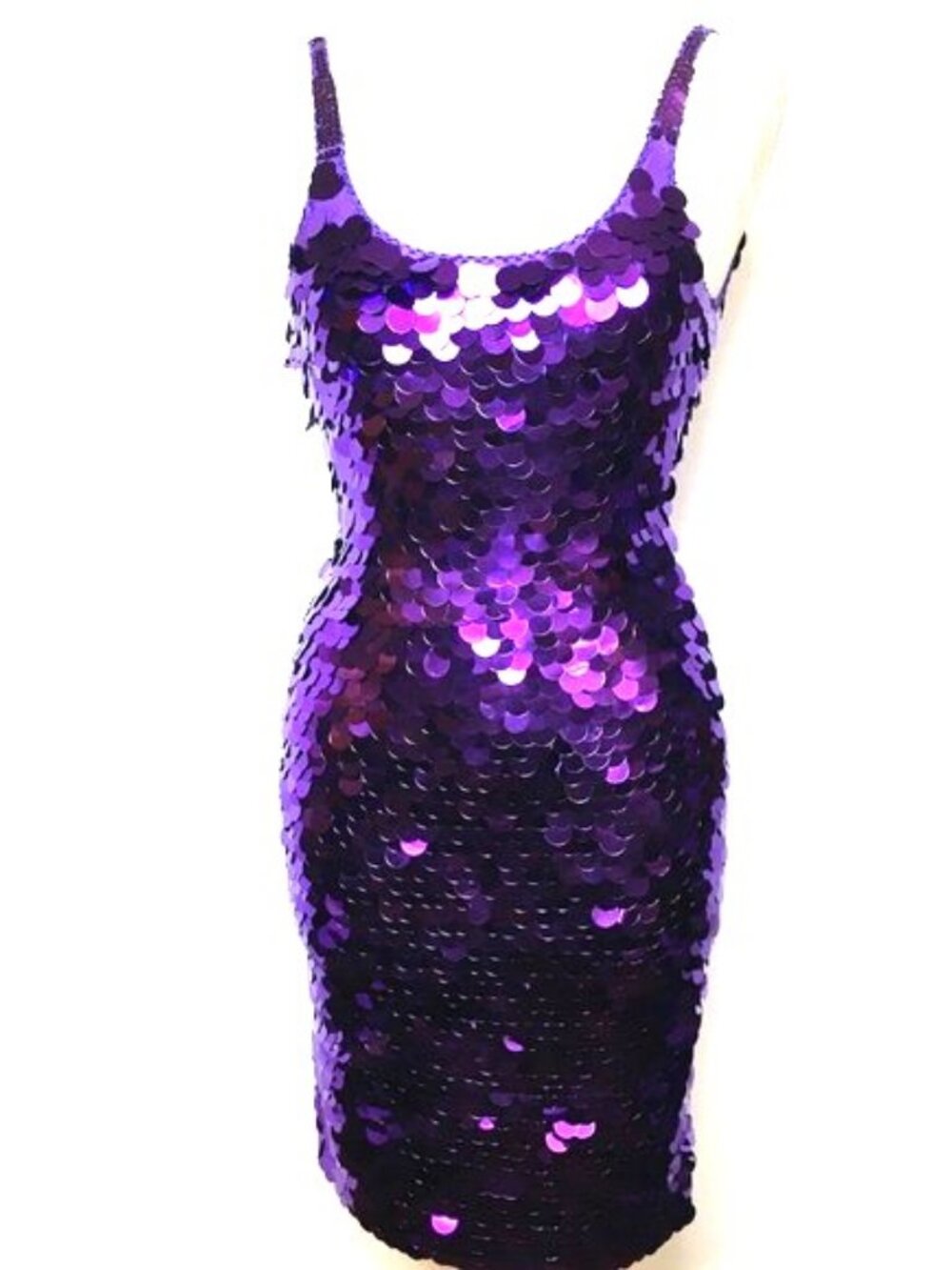 Vintage 90’s Mardi Gras Purple Sequin Bangle Glam Body Con Dress